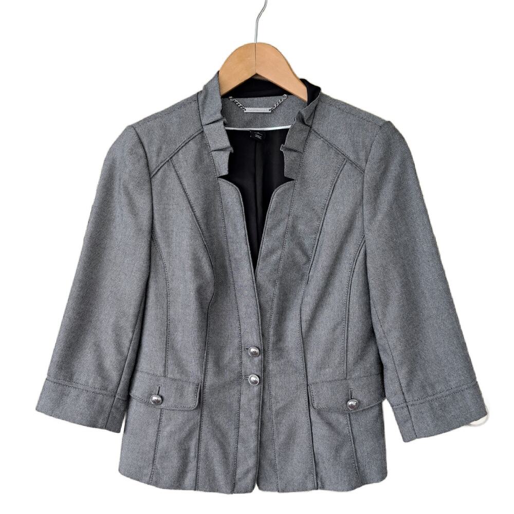 WHITE HOUSE BLACK MARKET Herringbone 2-Piece Skirt Suit Size 6 Ruffle Collar - Picture 7 of 12